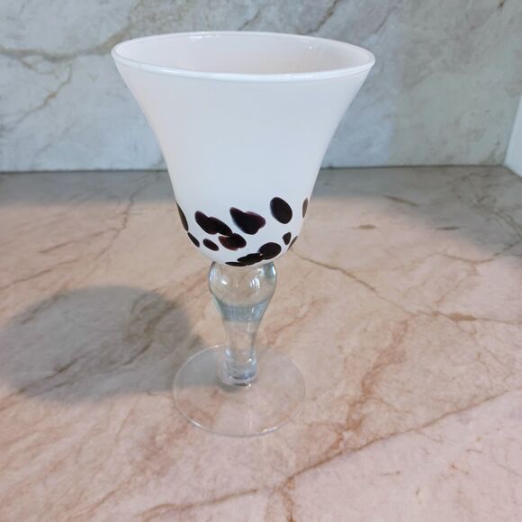 Murano Martini Drinking Glass Handblown WHITE BROWN Spots Art Deco Bareware VNT - Picture 1 of 11